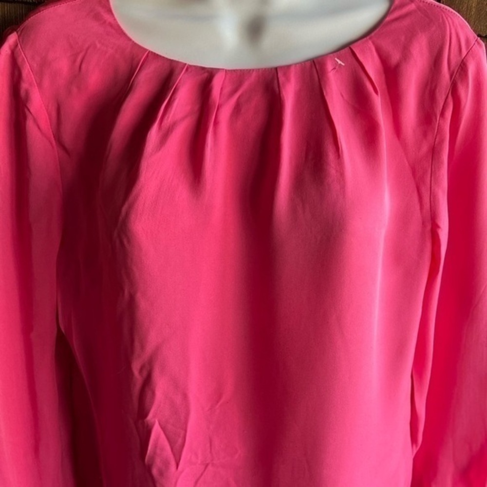J. CREW Fuchsia Pink Button-down KeyHole Back Pin Tuck Round Crewneck Dressy S2